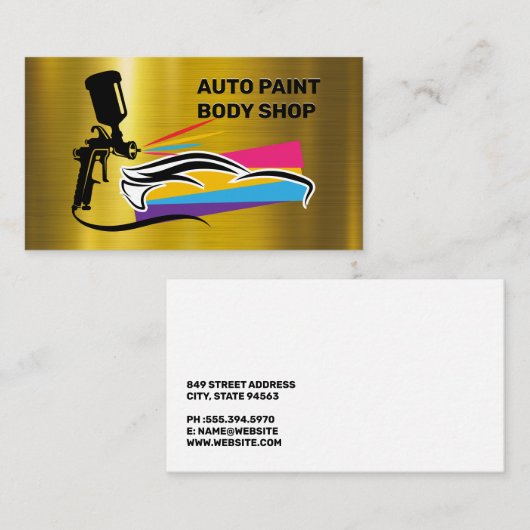 Autobody-verfshop logo | Goud Metaal Visitekaartje (Voorkant / Achterkant)