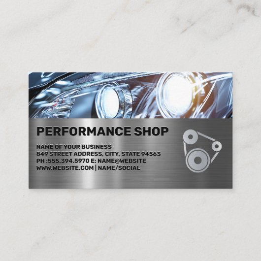 Autocarrosserie | Performance Shop | Koplampen Visitekaartje (Voorkant)