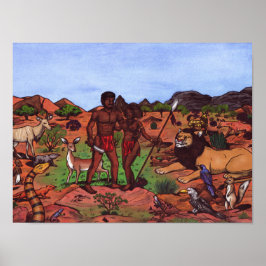 autochtone waterverf afrika en wilde dieren poster