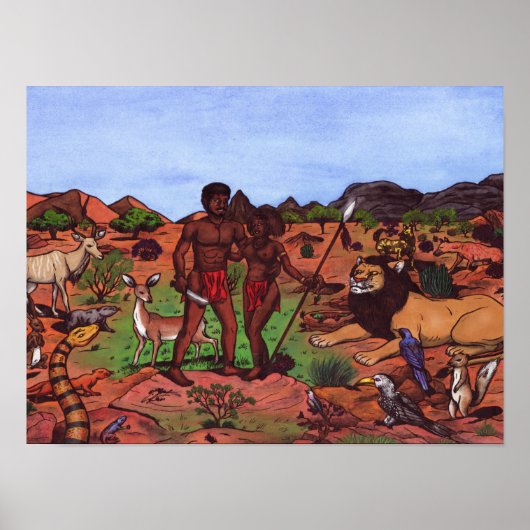 autochtone waterverf afrika en wilde dieren poster (Voorkant)