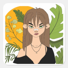 Autocolante adesivo girl be nature vierkante sticker
