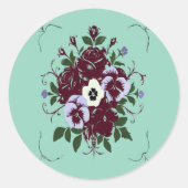 Autocollant Botanique Bouquet de Roses Violettes Ronde Sticker (Voorkant)