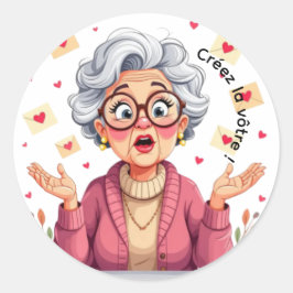Autocollant femme âgée heureuse recevant des lettr ronde sticker