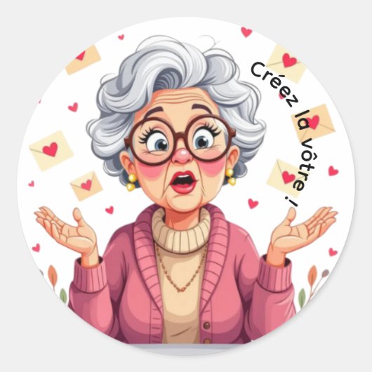 Autocollant femme âgée heureuse recevant des lettr ronde sticker (Voorkant)