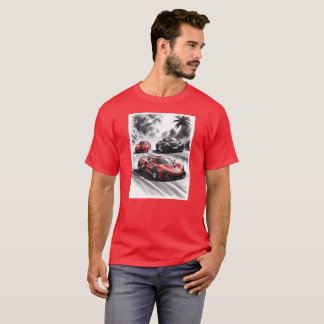 Autocompetitie, zwarte witte achtergrond t-shirt