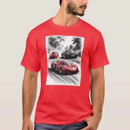 Autocompetitie, zwarte witte achtergrond t-shirt