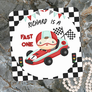 Autocoureur Verjaardags Thema voor Kinderen Vierkante Sticker