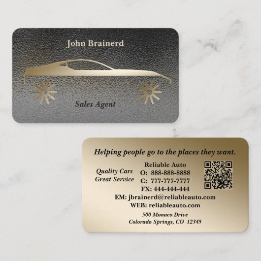 Autodealer Elegant Goud & Rookgrijs QR-code Visitekaartje (Voorkant / Achterkant)