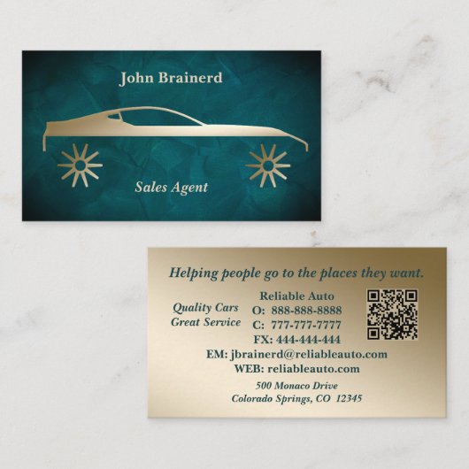 Autodealer Gold & Aquamarine QR-code Visitekaartje (Voorkant / Achterkant)