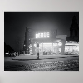 Autodealer 's nachts, 1948. Oude foto Poster