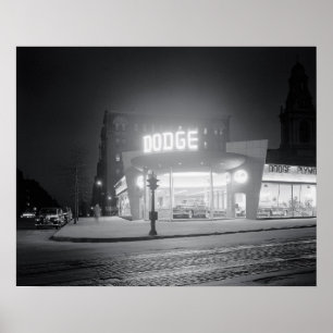 Autodealer 's nachts, 1948. Oude foto Poster