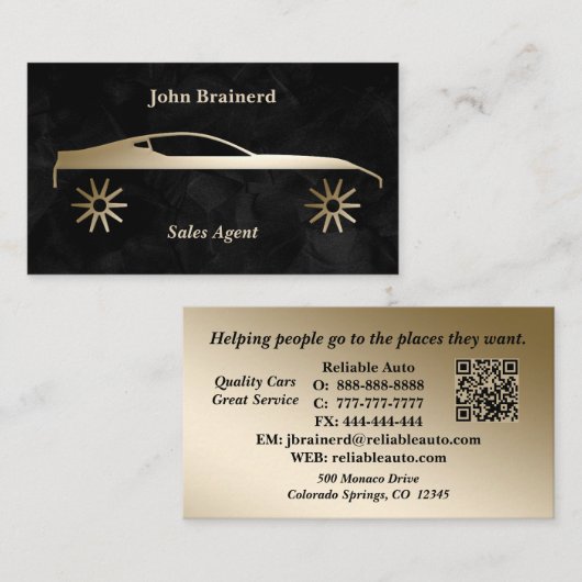 Autodealer Velvet Zwart en Goud QR-code Visitekaartje (Voorkant / Achterkant)
