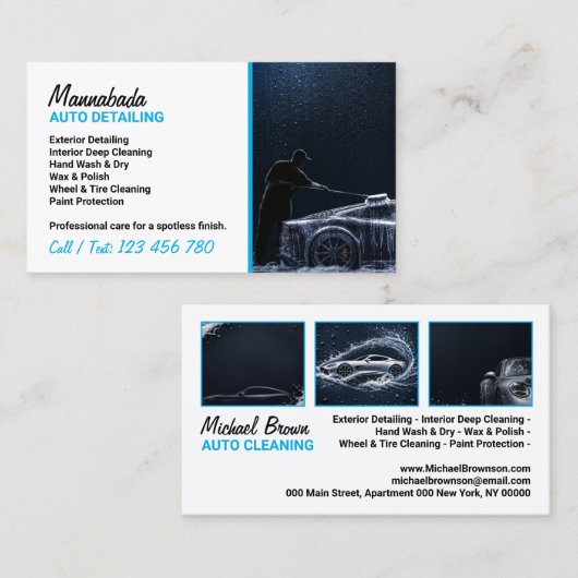 Autodetailing Autowasserijservice Visitekaartje (Voorkant / Achterkant)
