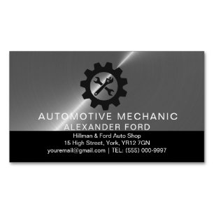 autogarage Metaalachtig zilver blinkend staal Magnetisch Visitekaartje