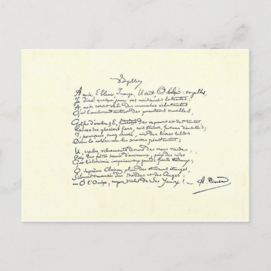 Autografiemanuscript van Voyelles (Rimbaud) Briefkaart (Voorkant)