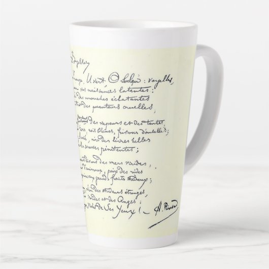 Autografiemanuscript van Voyelles (Rimbaud) Latte Mok (Rechterhoek)