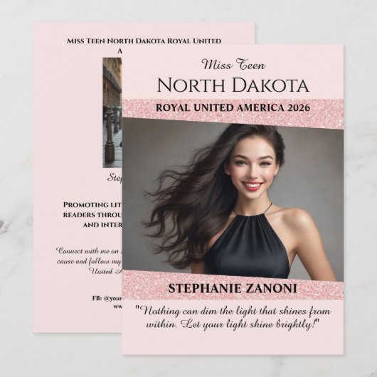 Autograph Kaart voor Pageants | Roos Glitter Glitz (Voorkant / Achterkant)