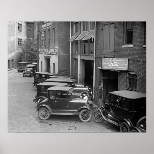 Autohandel en -service, 1926. Oude foto Poster (Voorkant)