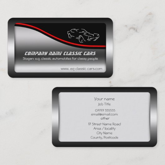 Autohandel - Klassieke auto met stalen zuigereffec Visitekaartje (Voorkant / Achterkant)