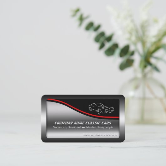 Autohandel - Klassieke auto met stalen zuigereffec Visitekaartje (Staand voorkant)