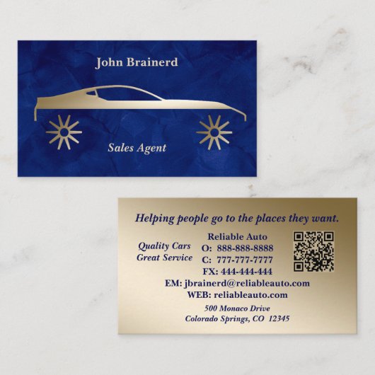 Autohandel Velvet Blue & Gold QR-code Visitekaartje (Voorkant / Achterkant)