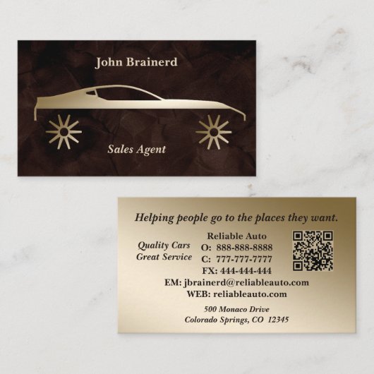 Autohandel Velvet Chocolate & Gold QR-code Visitekaartje (Voorkant / Achterkant)