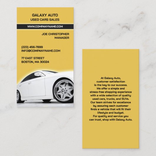 Autohandelaar gebruikte auto's Visitekaartje (Voorkant / Achterkant)