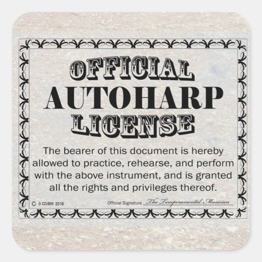 Autoharp License Square Sticker (Voorkant)