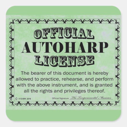 Autoharp License Square Sticker (Voorkant)