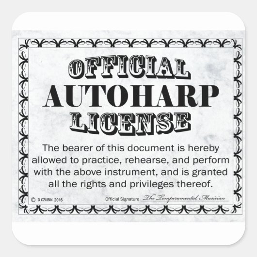 Autoharp License Square Sticker (Voorkant)