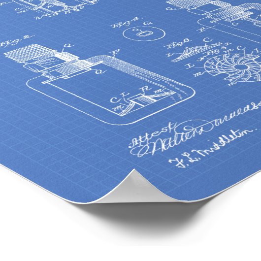 Automatisch brandblad 1888 - patent - blauwdruk poster (Hoek)