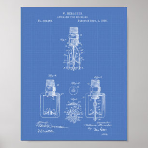 Automatisch brandblad 1888 - patent - blauwdruk poster