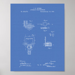 Automatisch brandblad 1891 - patent - blauwdruk poster