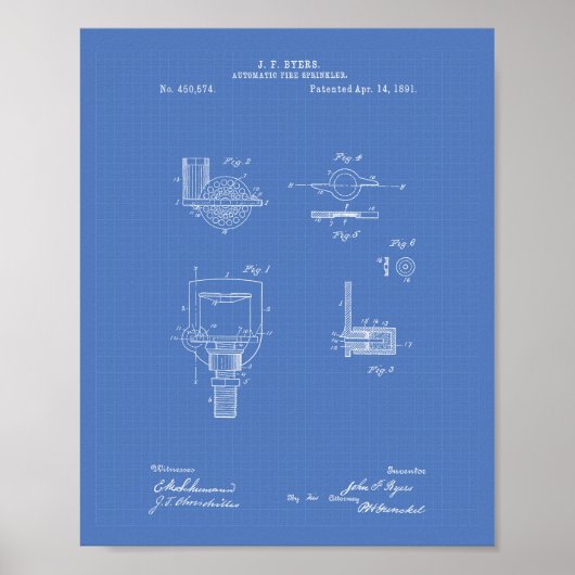 Automatisch brandblad 1891 - patent - blauwdruk poster (Voorkant)