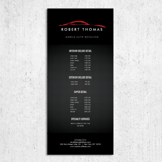 Automatisch gegevens zwart en rood, automatische r reclamekaart