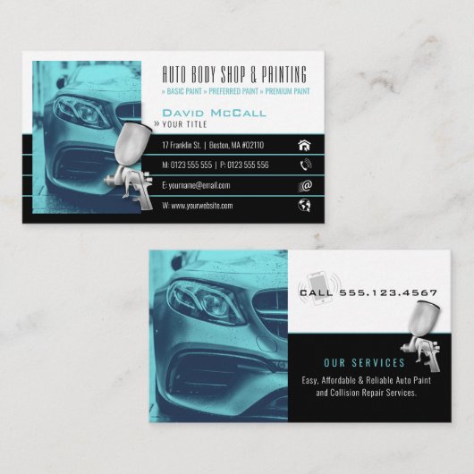 Automatisch lichaam kopen en schilderen | Verf Spr Visitekaartje (Voorkant / Achterkant)