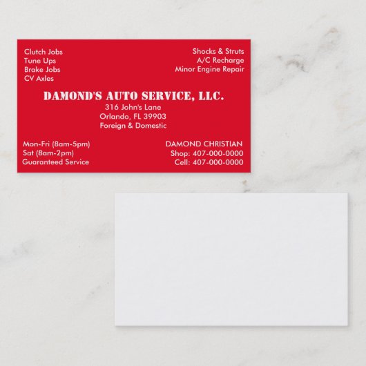 Automatisch reparatiemechanisme Visitekaartje (Voorkant / Achterkant)