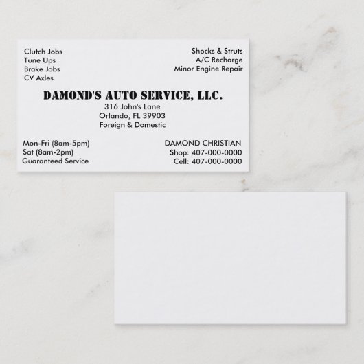 Automatisch reparatiemechanisme visitekaartje (Voorkant / Achterkant)