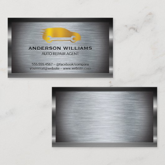 Automatisch reparatiemoersleutel-pictogram | Metal Visitekaartje (Voorkant / Achterkant)