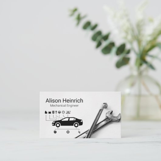 Automatisch servicesdiagram | Wrenches | Mechanisc Visitekaartje (Staand voorkant)