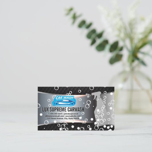 Automatisch wassen Logo | Spuitfles | Zeepbellen Visitekaartje (Staand voorkant)