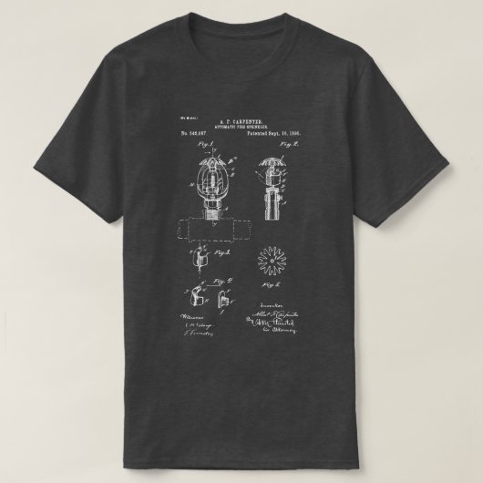 Automatische Brandsprinkleroctrooi 1895 brandalarm T-shirt (Design voorkant)