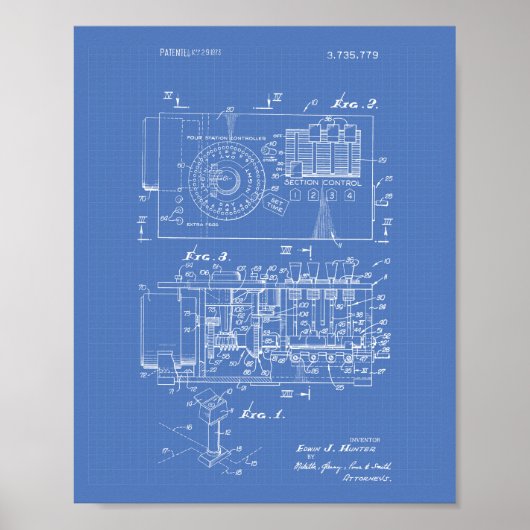 Automatische controller 1973 Patent Art Blueprint Poster (Voorkant)