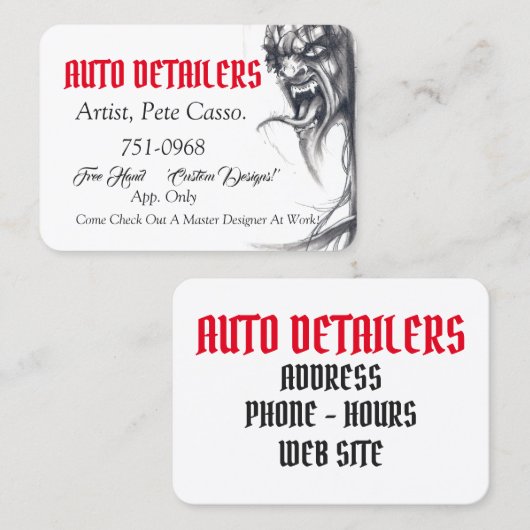 Automatische details rood, wit en zwart visitekaartje (Voorkant / Achterkant)