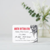 Automatische details rood, wit en zwart visitekaartje (Staand voorkant)