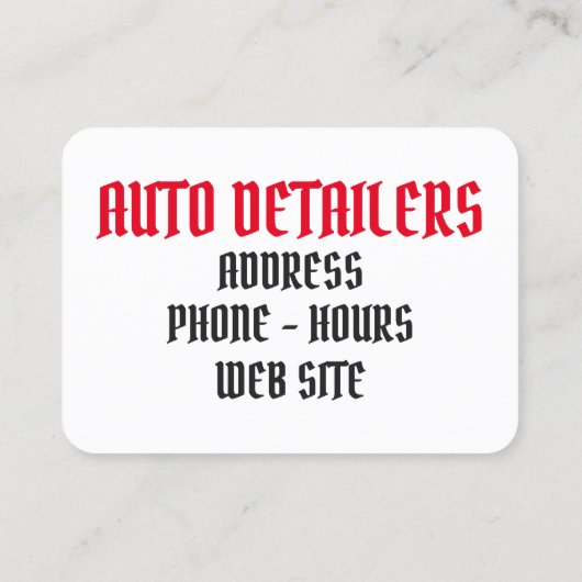 Automatische details rood, zwart, wit, zwart en gr visitekaartje (Achterkant)