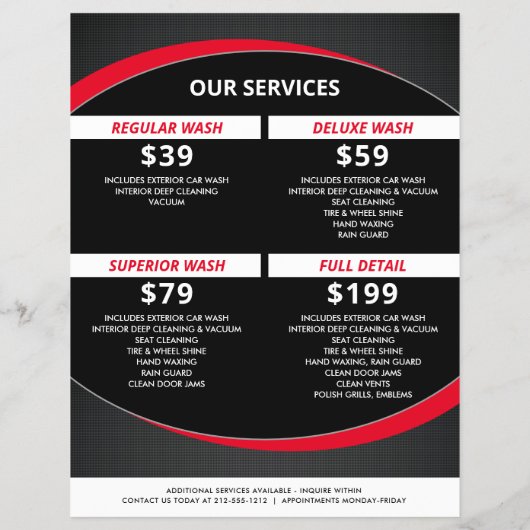 Automatische details zwart en rood, papierwagentje flyer (Achterkant)