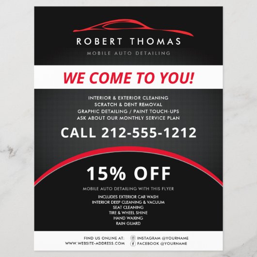 Automatische details zwart en rood, papierwagentje flyer (Voorkant)