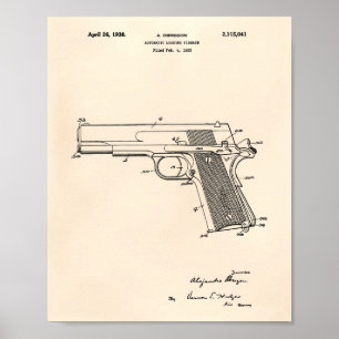 Automatische Firearm 1938 Patent Art Old Peper Poster
