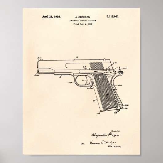 Automatische Firearm 1938 Patent Art Old Peper Poster (Voorkant)